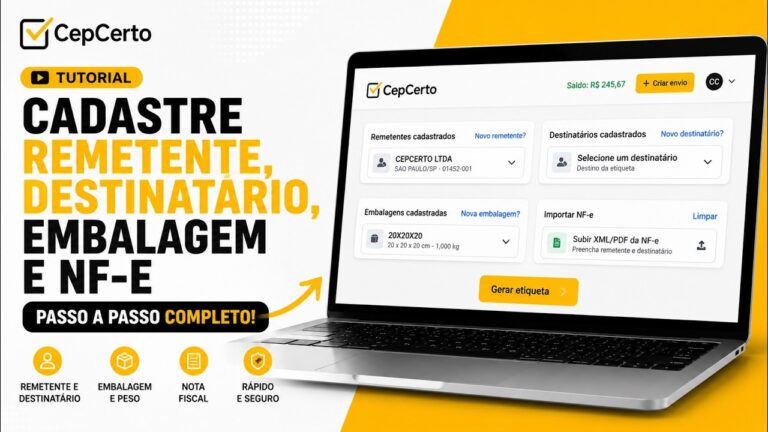 Cadastro de remetente, destinatário, embalagem e nota fiscal no CepCerto