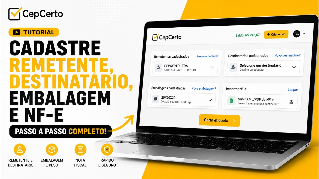 Cadastro de remetente, destinatário, embalagem e nota fiscal no CepCerto