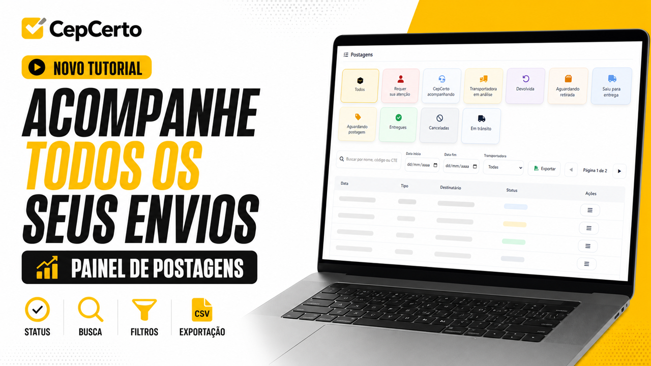 Painel de Postagens CepCerto: acompanhe todos os seus envios